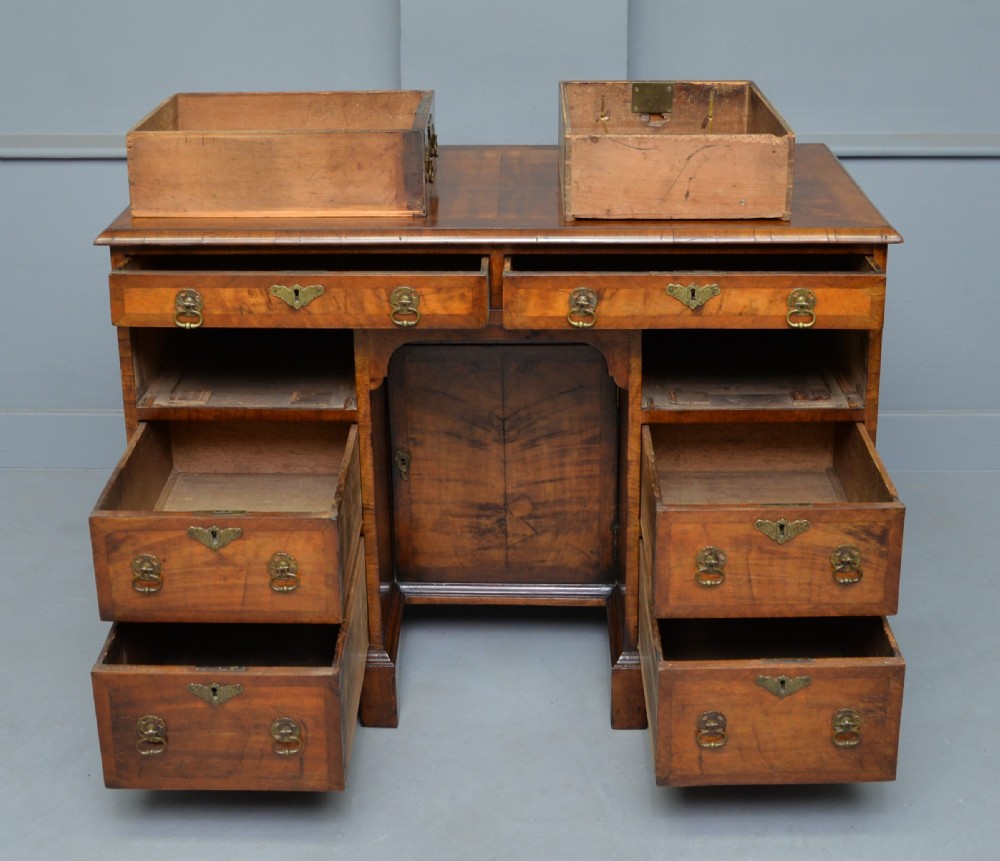 Georgian Figured Walnut Kneehole-Desk View VI