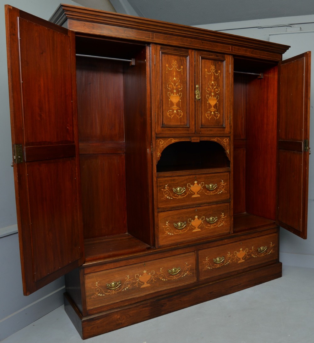 Sheraton Revival Rosewood Inlaid Compactum Wardrobe View VII