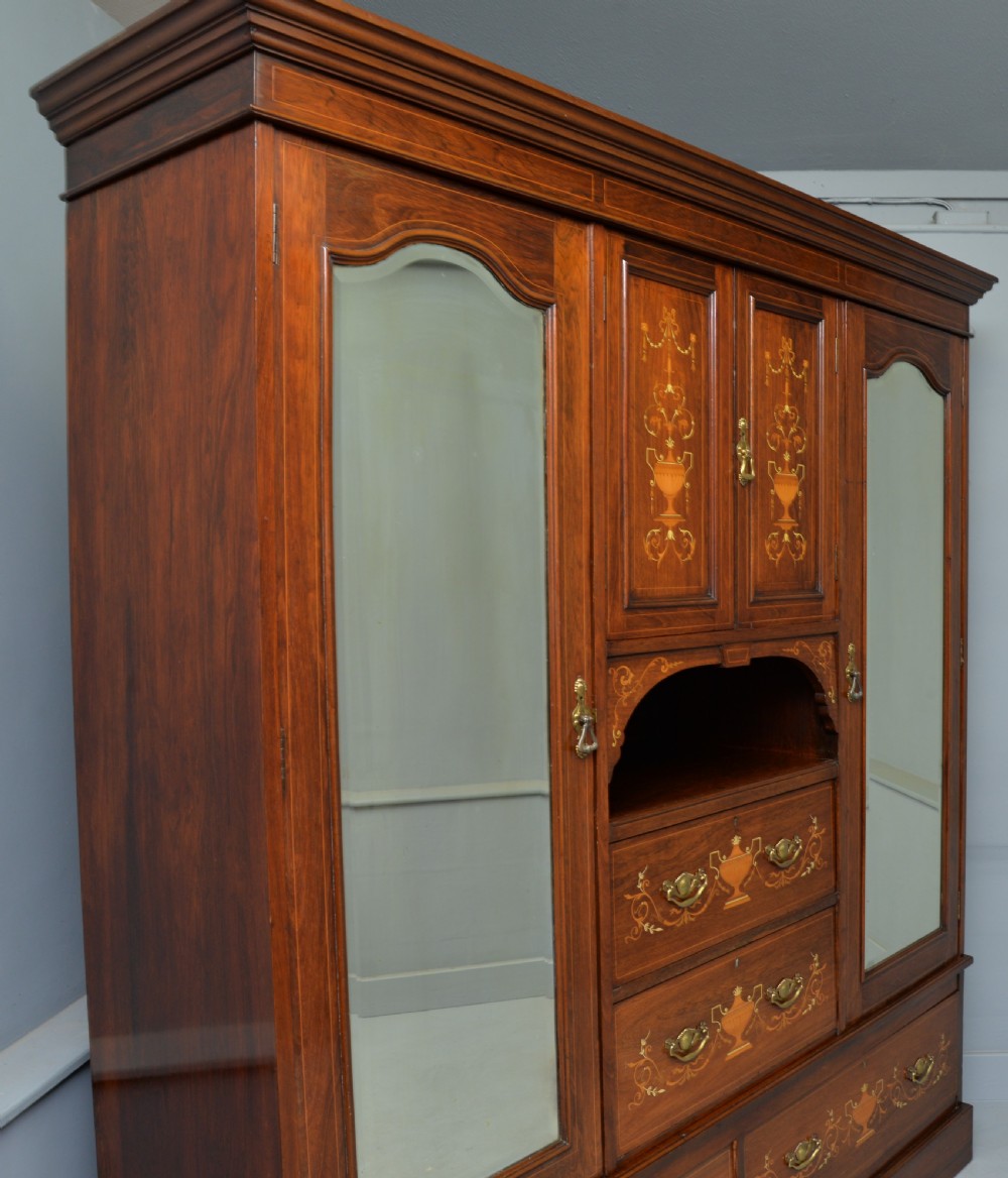Sheraton Revival Rosewood Inlaid Compactum Wardrobe View XIII