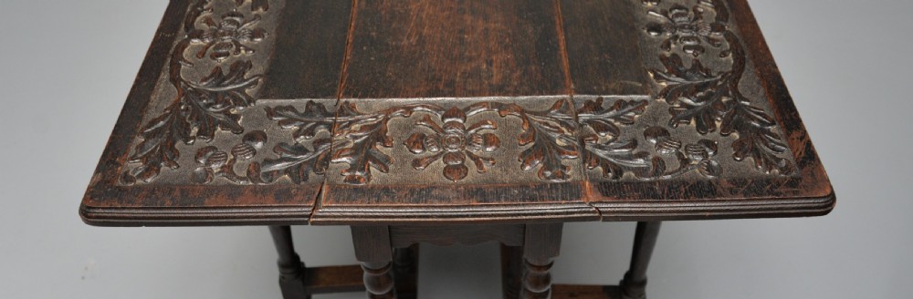 Carved Oak Leaf & Acorn Side Occasional Gate-Leg Table View VIII