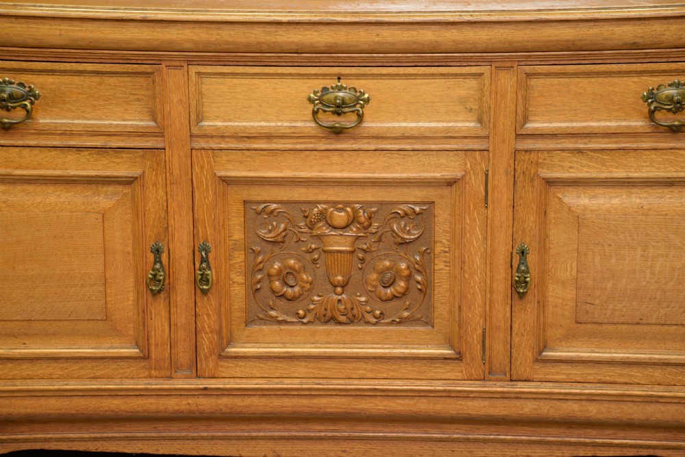 Edwardian Light Oak Carved Mirror-Back Sideboard View IV