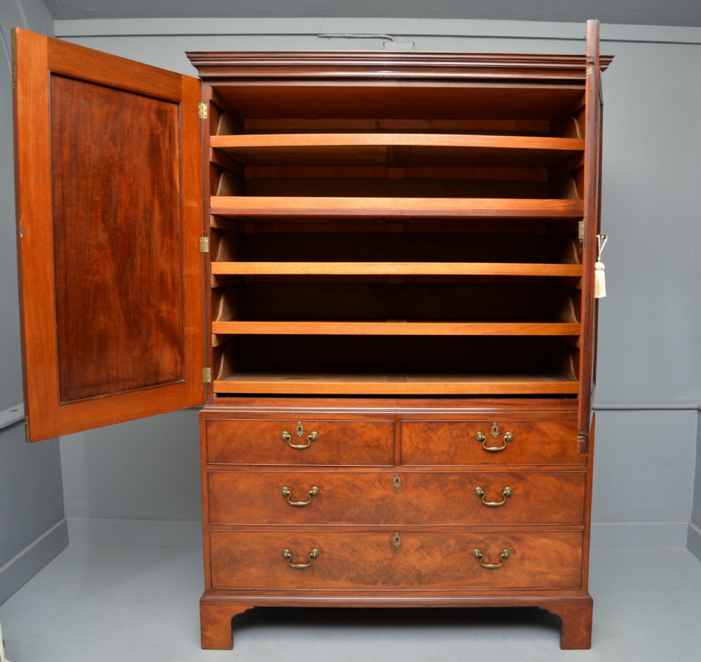 Georgian Flame Mahogany Linen Press  View II