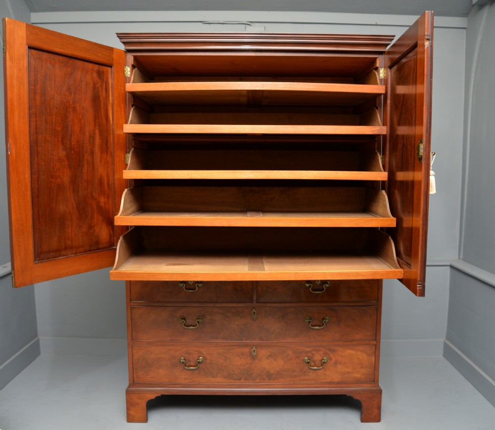 Georgian Flame Mahogany Linen Press  View III