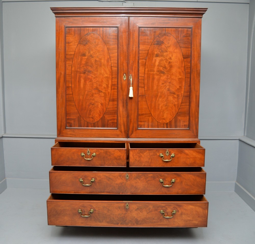 Georgian Flame Mahogany Linen Press  View V