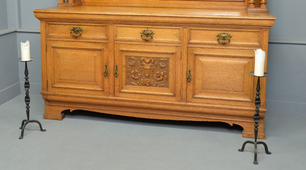 Edwardian Light Oak Carved Mirror-Back Sideboard View III