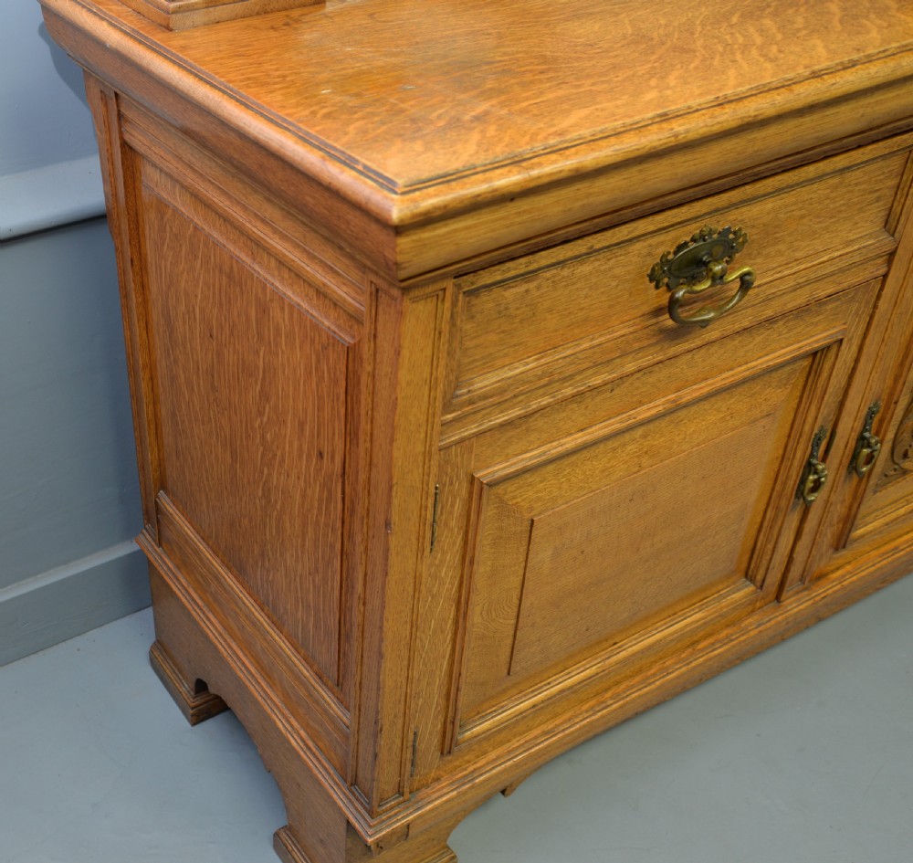 Edwardian Light Oak Carved Mirror-Back Sideboard View XII