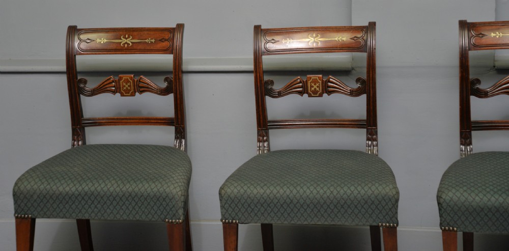 Set Of Four Regency Mahogany & Brass Inlaid Dining Chairs View II