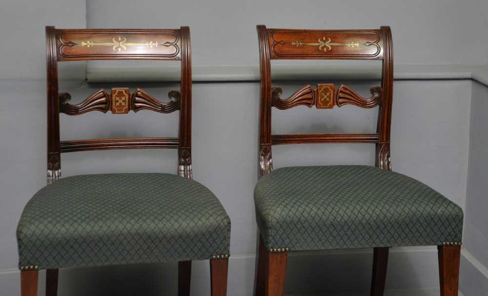 Set Of Four Regency Mahogany & Brass Inlaid Dining Chairs View III