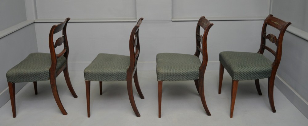 Set Of Four Regency Mahogany & Brass Inlaid Dining Chairs View V