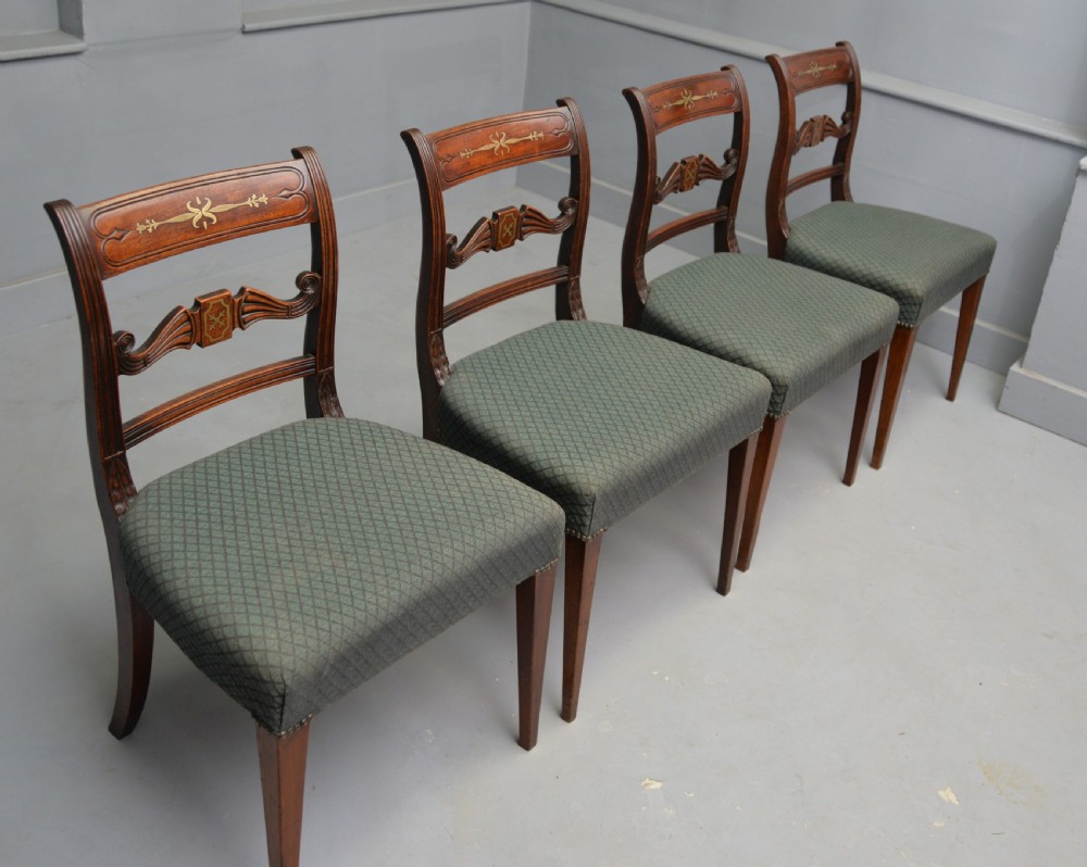 Set Of Four Regency Mahogany & Brass Inlaid Dining Chairs View VII