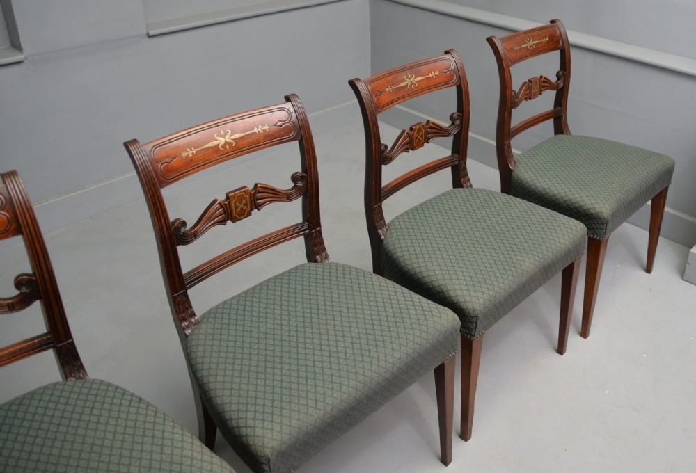 Set Of Four Regency Mahogany & Brass Inlaid Dining Chairs View VIII