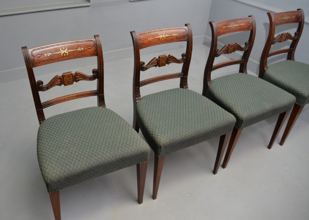 Set Of Four Regency Mahogany & Brass Inlaid Dining Chairs View IX