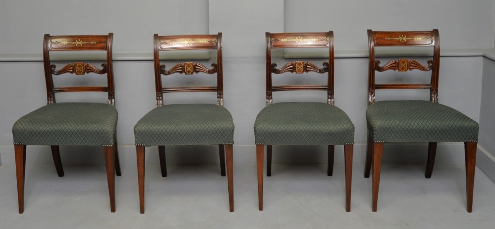 Set Of Four Regency Mahogany & Brass Inlaid Dining Chairs View X