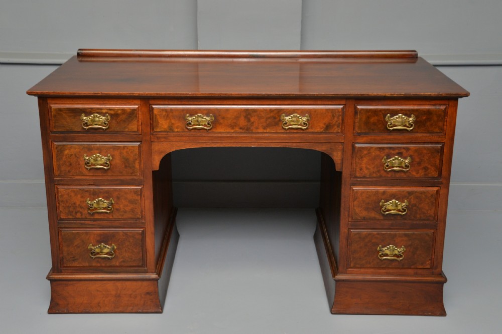 Victorian Burr Walnut Pedestal Desk