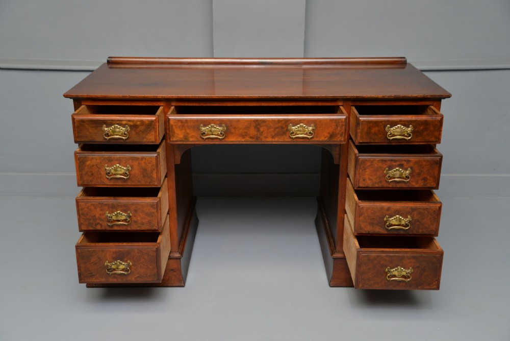 Victorian Burr Walnut Pedestal Desk View II