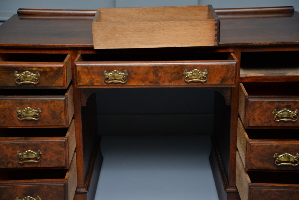 Victorian Burr Walnut Pedestal Desk View IV