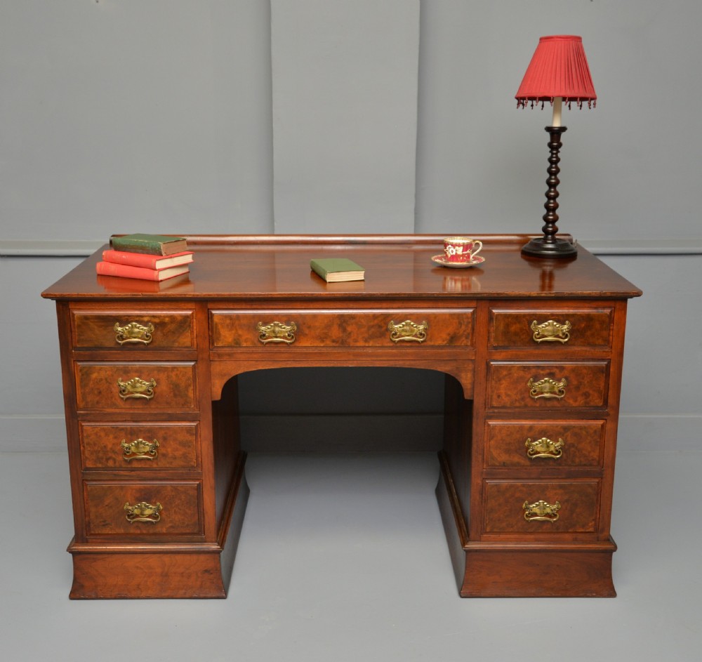 Victorian Burr Walnut Pedestal Desk View V