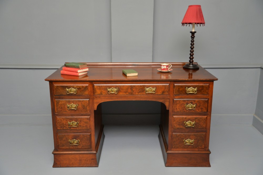 Victorian Burr Walnut Pedestal Desk View X