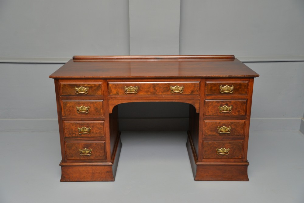 Victorian Burr Walnut Pedestal Desk View XI