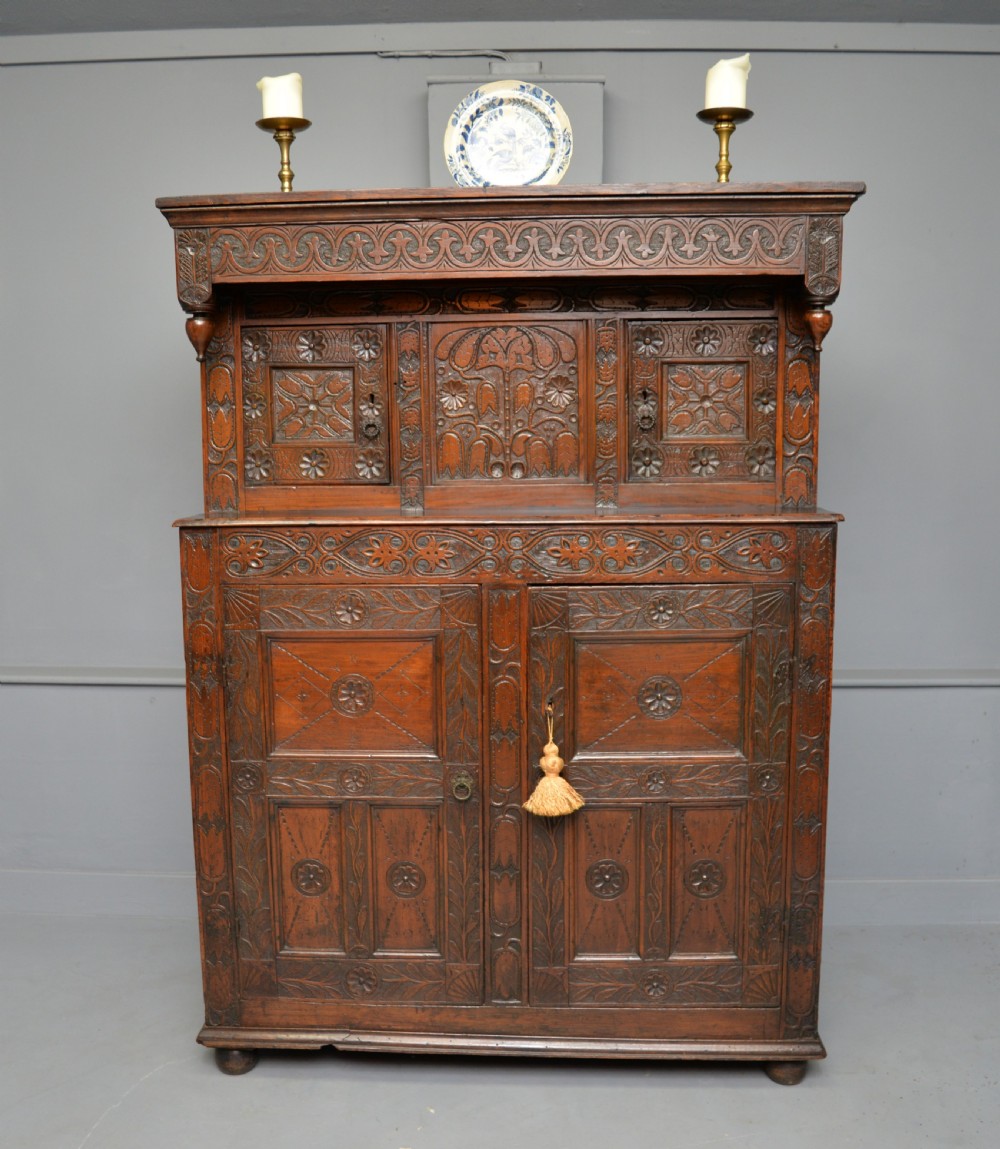 Profusely Carved Late 17th Century Oak Press Court Cupboard View II