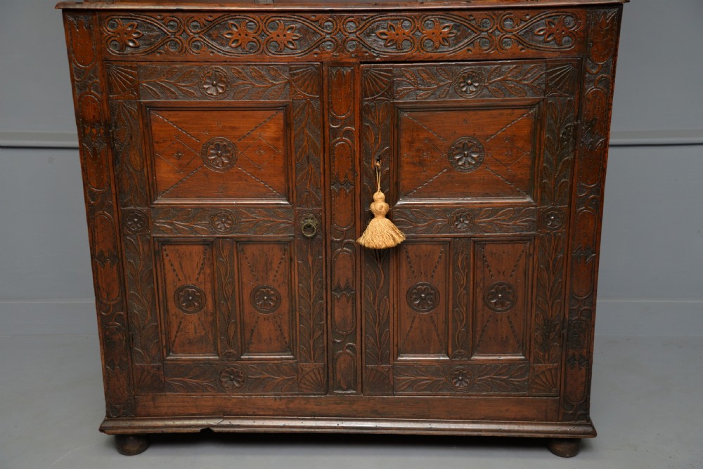 Profusely Carved Late 17th Century Oak Press Court Cupboard View IV
