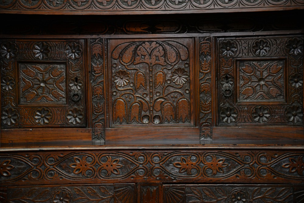 Profusely Carved Late 17th Century Oak Press Court Cupboard View VI