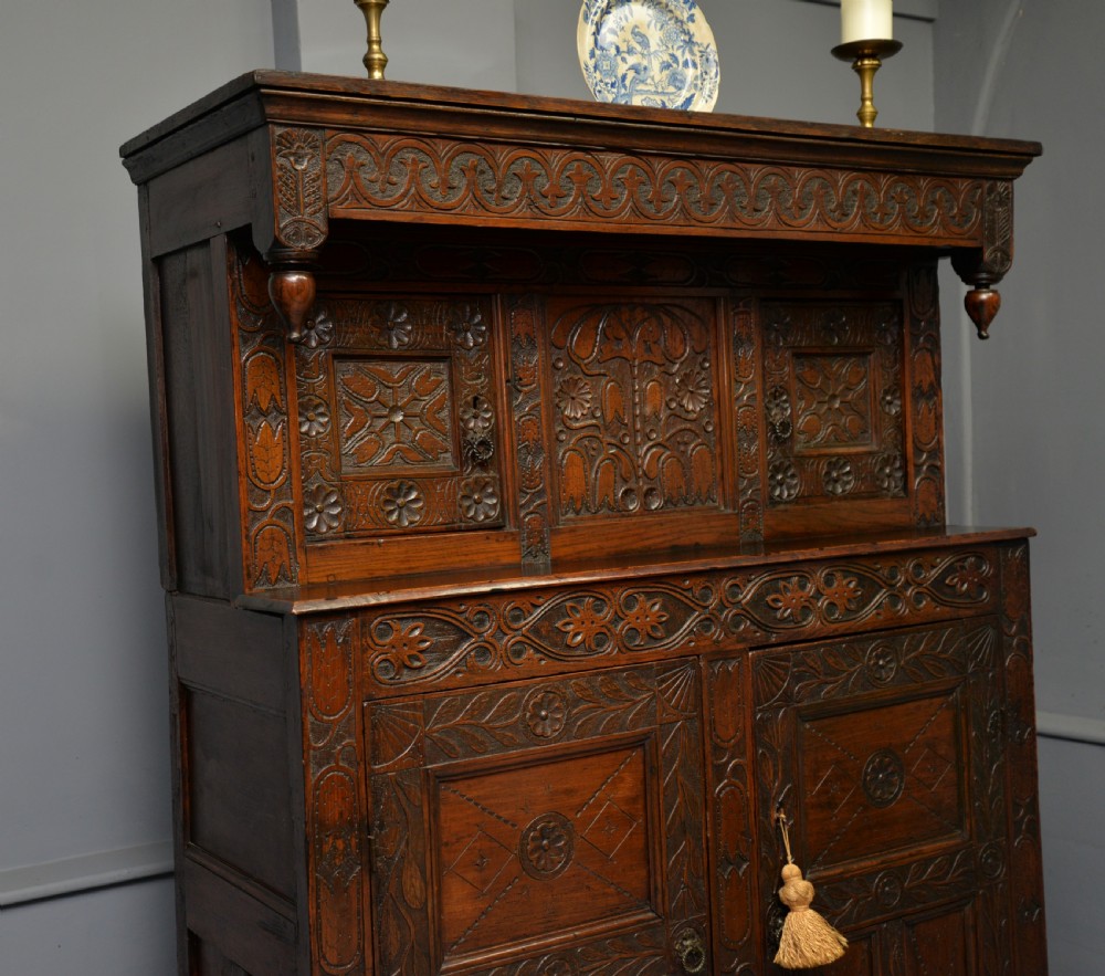 Profusely Carved Late 17th Century Oak Press Court Cupboard View IX