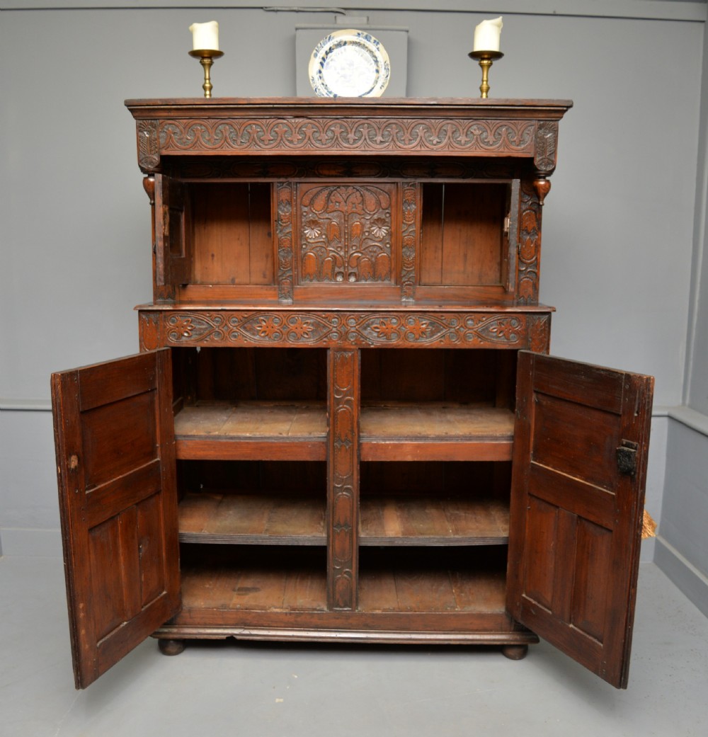 Profusely Carved Late 17th Century Oak Press Court Cupboard View XII