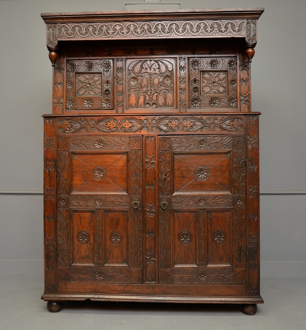 Profusely Carved Late 17th Century Oak Press Court Cupboard View XIV