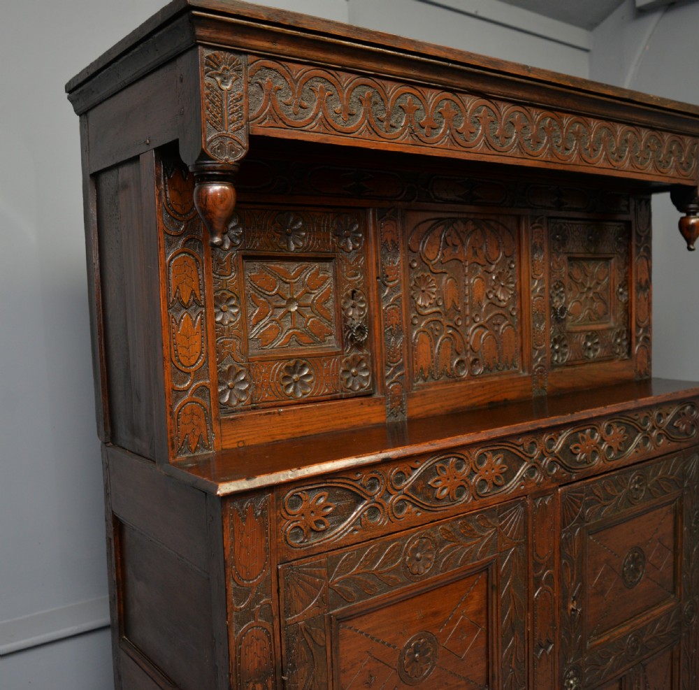 Profusely Carved Late 17th Century Oak Press Court Cupboard View XV