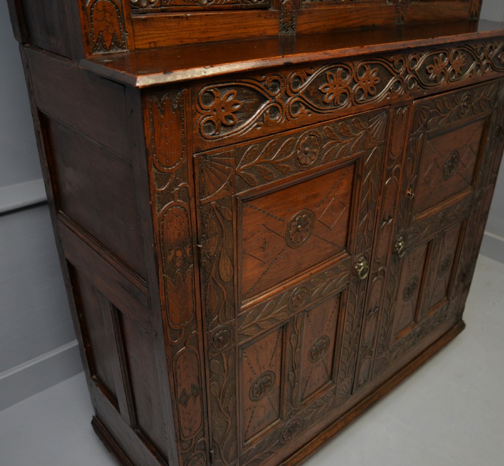Profusely Carved Late 17th Century Oak Press Court Cupboard View XVI