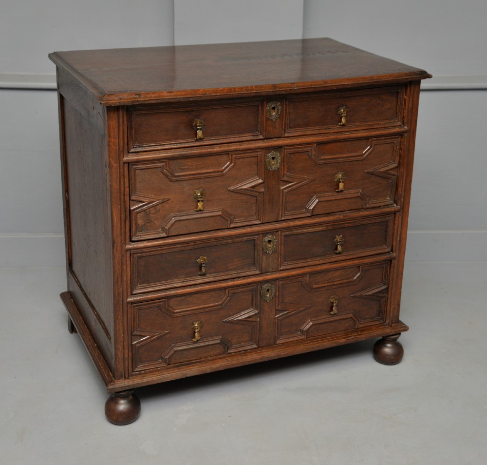 17th Century Geometric Oak Chest Of Drawers