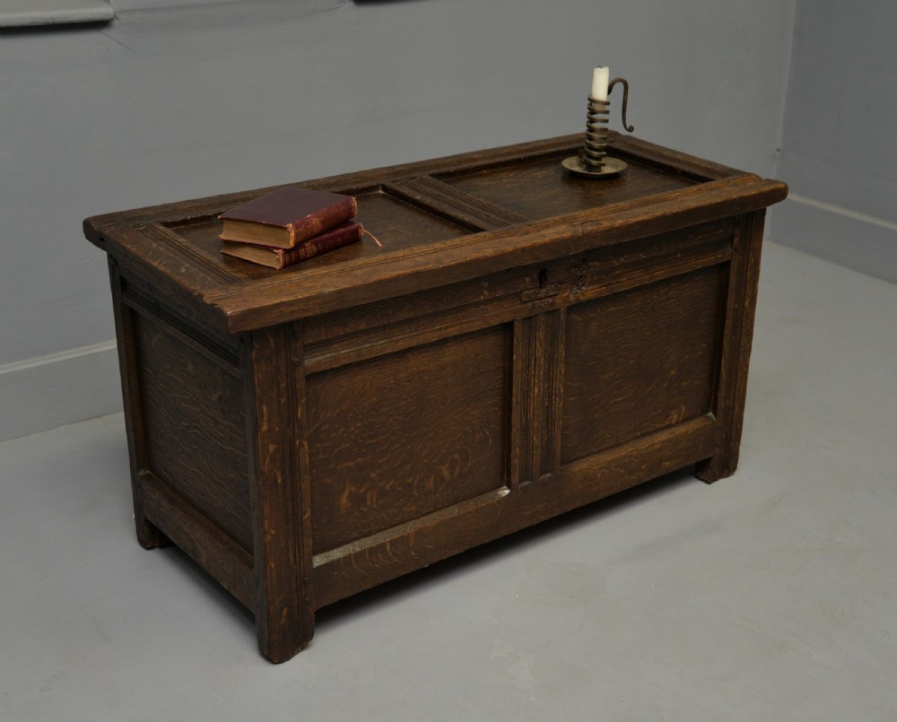 Small Early 18th Century Oak Coffer Blanket Box Chest