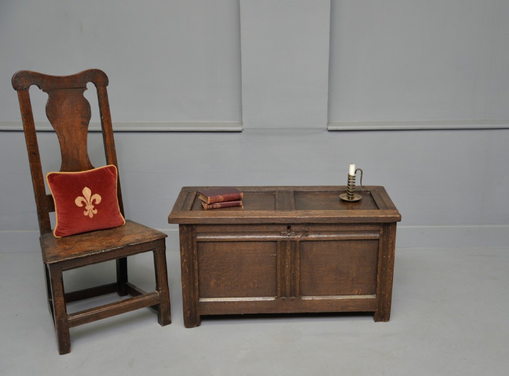 Small Early 18th Century Oak Coffer Blanket Box Chest View II
