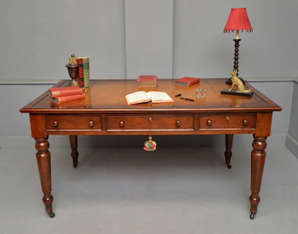 Victorian Mahogany Partners Writing Table Library Desk View IV