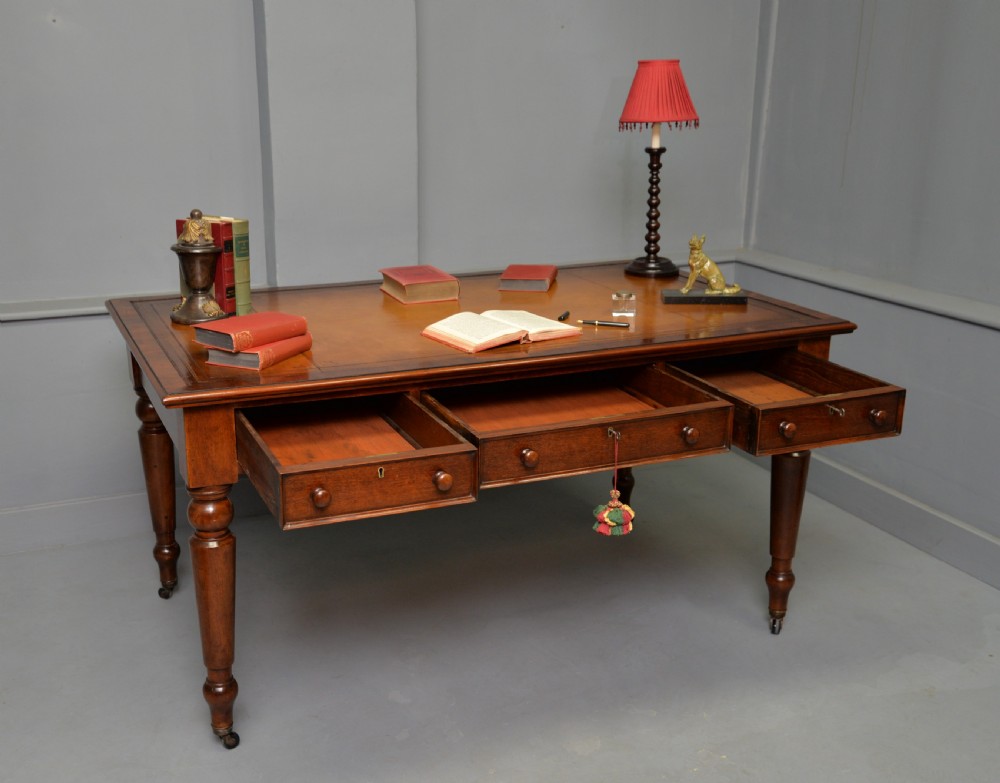 Victorian Mahogany Partners Writing Table Library Desk View VII