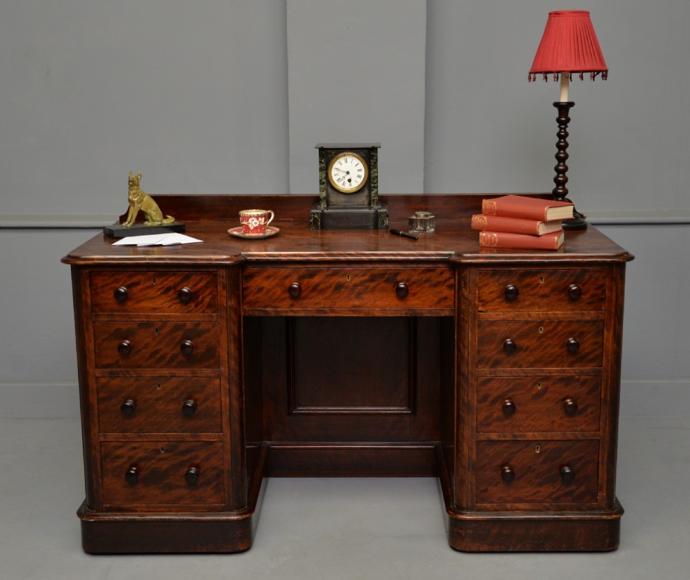 Victorian Plum Pudding Mahogany Pedestal Desk View IV