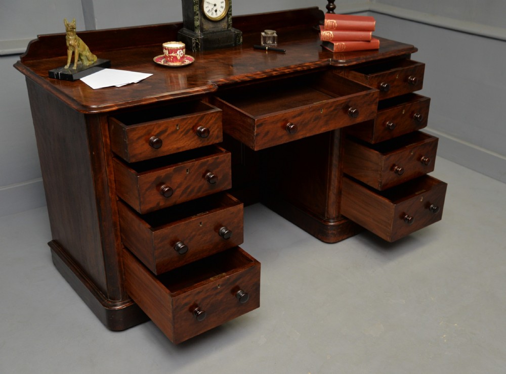 Victorian Plum Pudding Mahogany Pedestal Desk View VI