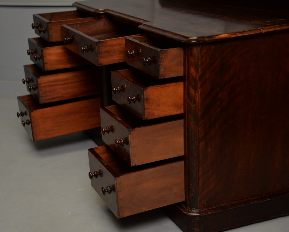Victorian Plum Pudding Mahogany Pedestal Desk View XVII