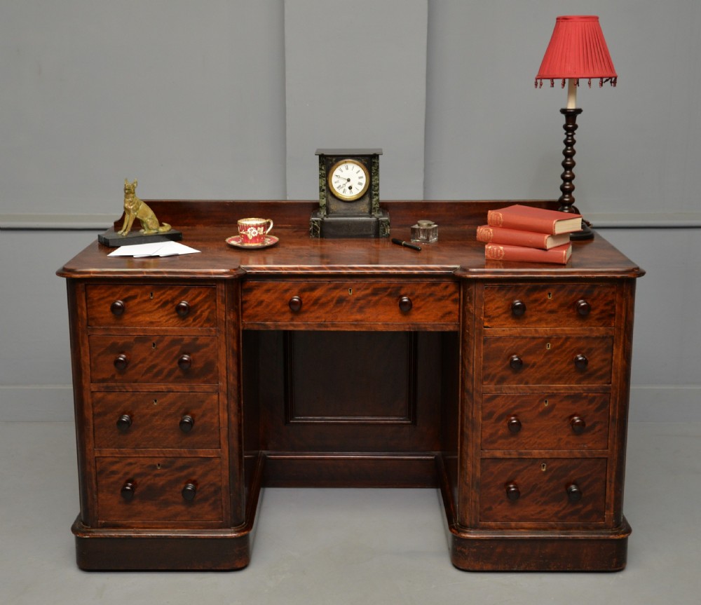 Victorian Plum Pudding Mahogany Pedestal Desk View XVIII