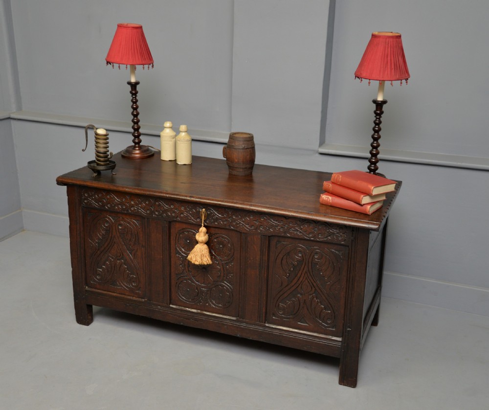 Charming 17th Century Carved Oak Coffer Chest View IV