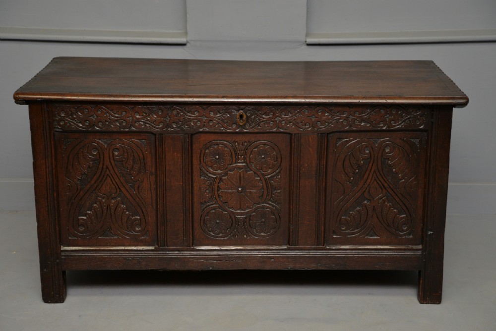 Charming 17th Century Carved Oak Coffer Chest View VIII