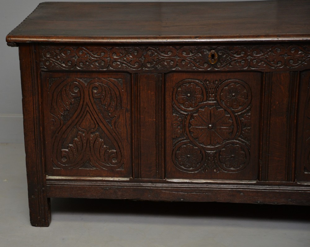 Charming 17th Century Carved Oak Coffer Chest View IX