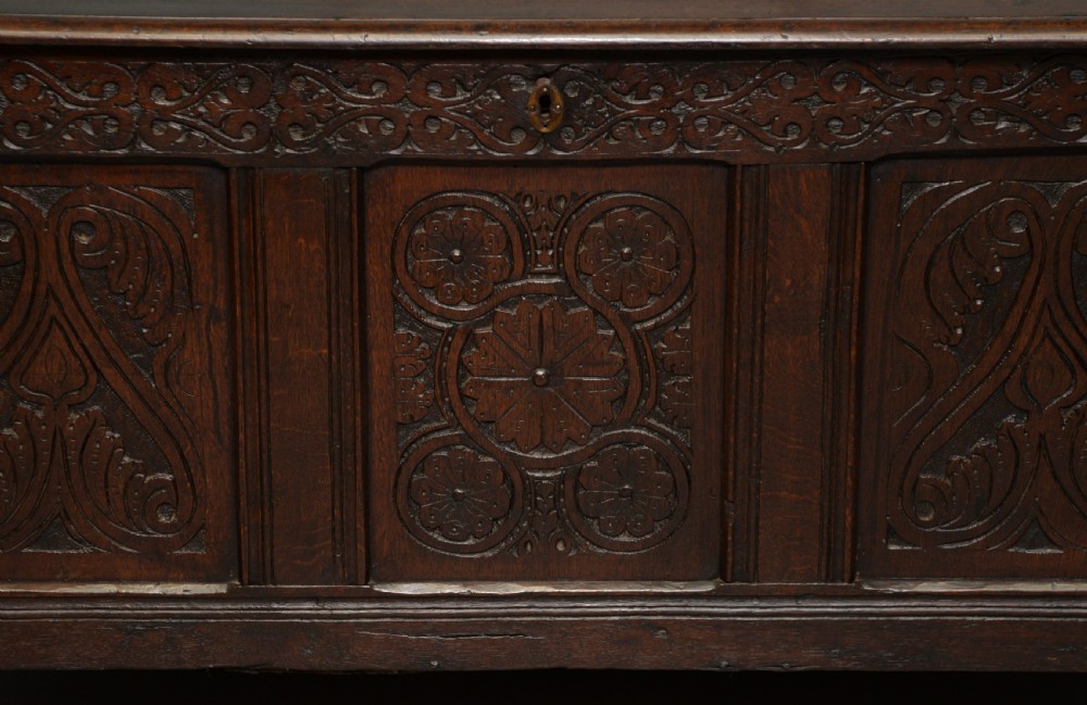 Charming 17th Century Carved Oak Coffer Chest View X