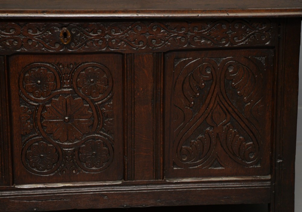 Charming 17th Century Carved Oak Coffer Chest View XI