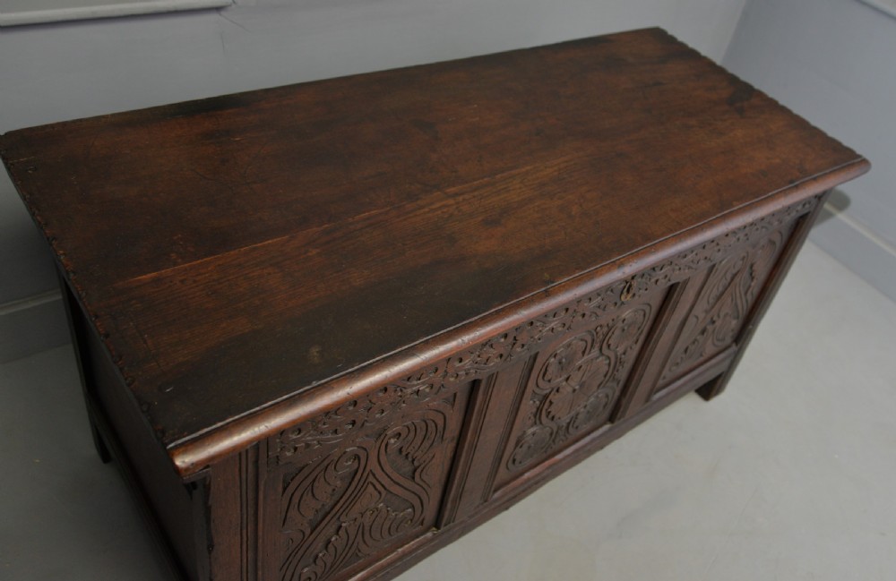 Charming 17th Century Carved Oak Coffer Chest View XII