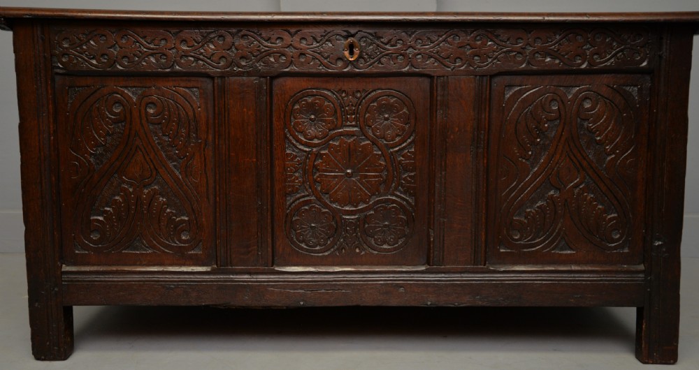 Charming 17th Century Carved Oak Coffer Chest View XIII