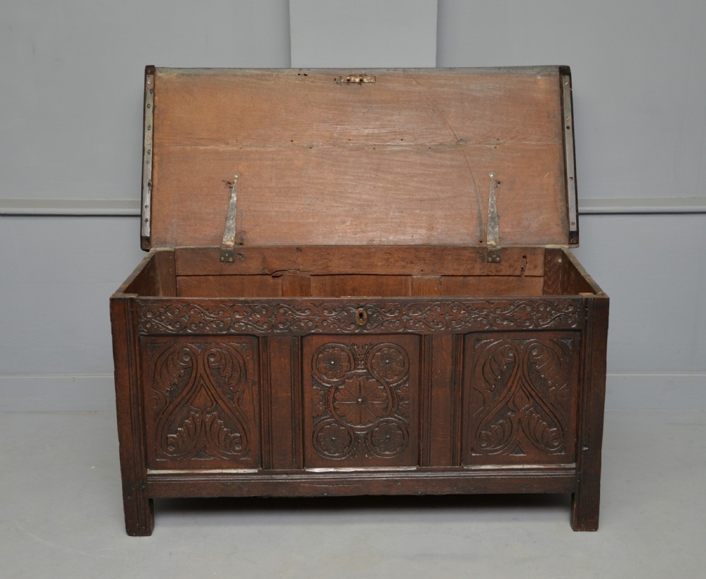 Charming 17th Century Carved Oak Coffer Chest View XV