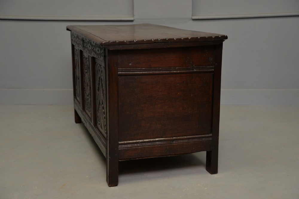 Charming 17th Century Carved Oak Coffer Chest View XX