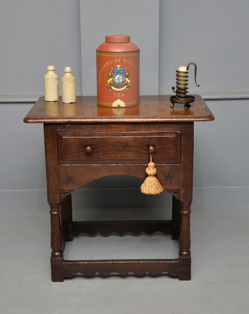 Charming 17th Century Solid Oak Side Lamp Table View II